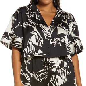 Open Edit Crop Satin Camp Shirt
